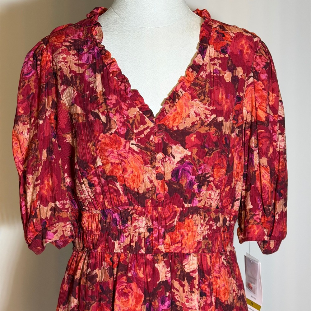 NWT Danny & Nicole Short Sleeve Floral Fit & Flare Dress Womens Size 16 Red - Picture 2 of 12